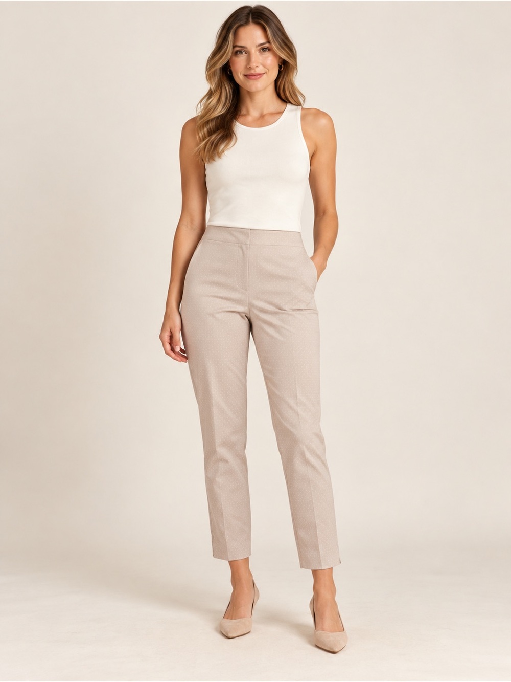Chico’s So Slimming Beige Ankle Pants Size 2.5 Subtle Dot Print Trousers